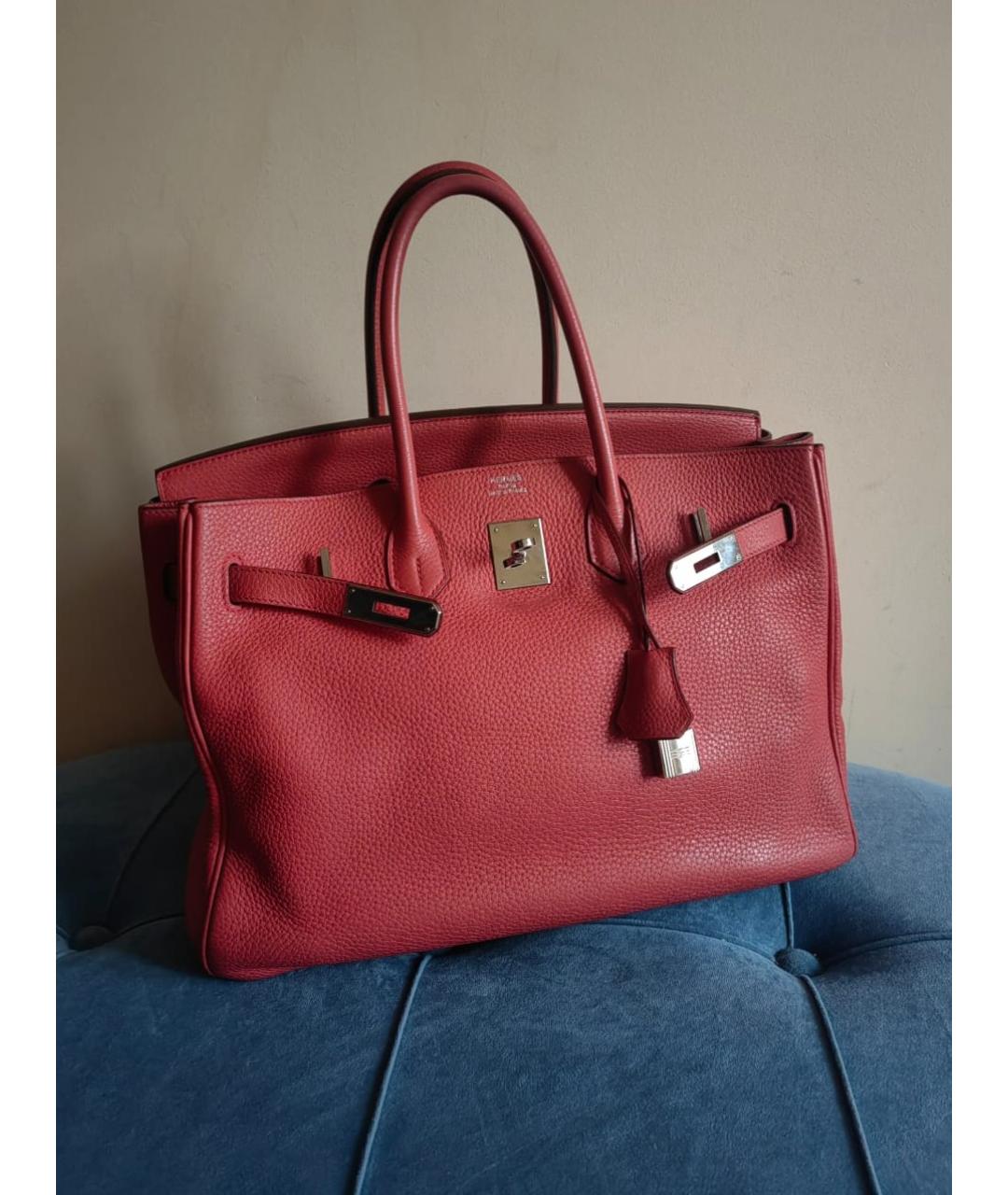 HERMES Коралловая кожаная сумка с короткими ручками, фото 3