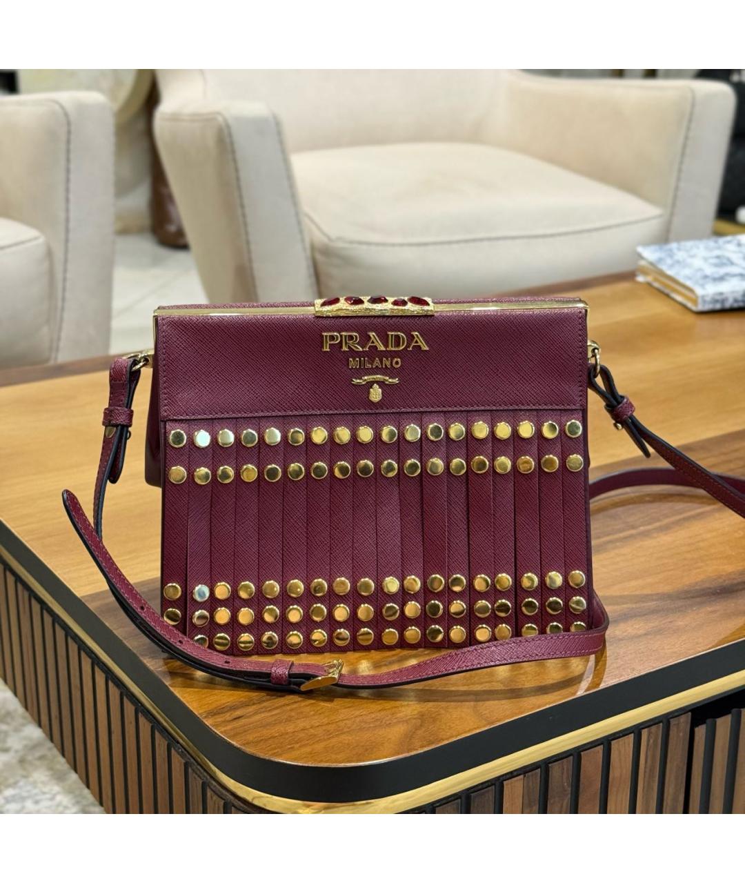 PRADA Бордовая кожаная сумка через плечо, фото 2