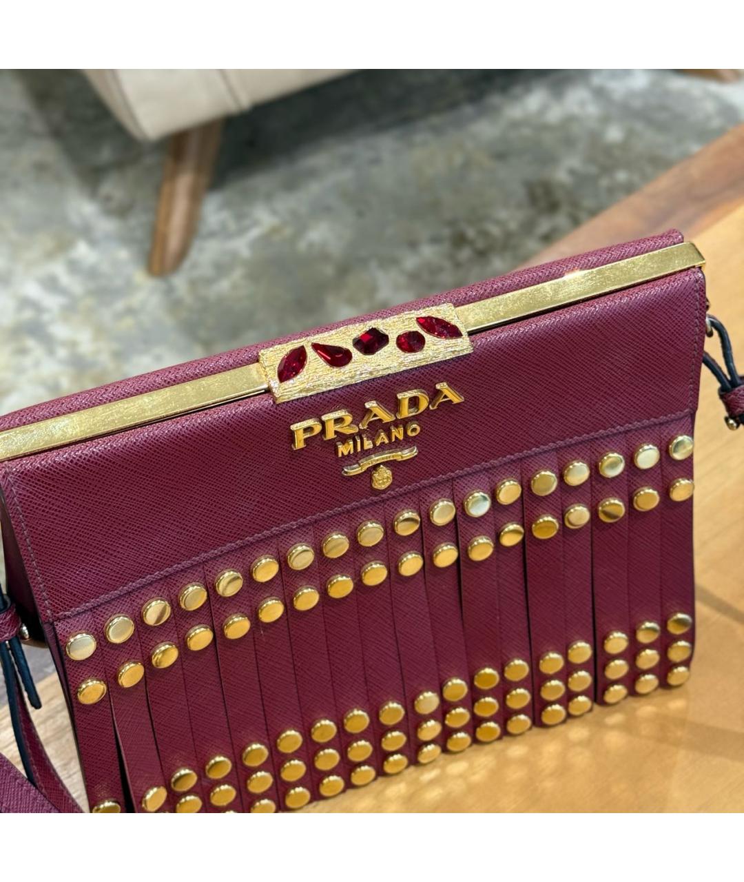 PRADA Бордовая кожаная сумка через плечо, фото 3