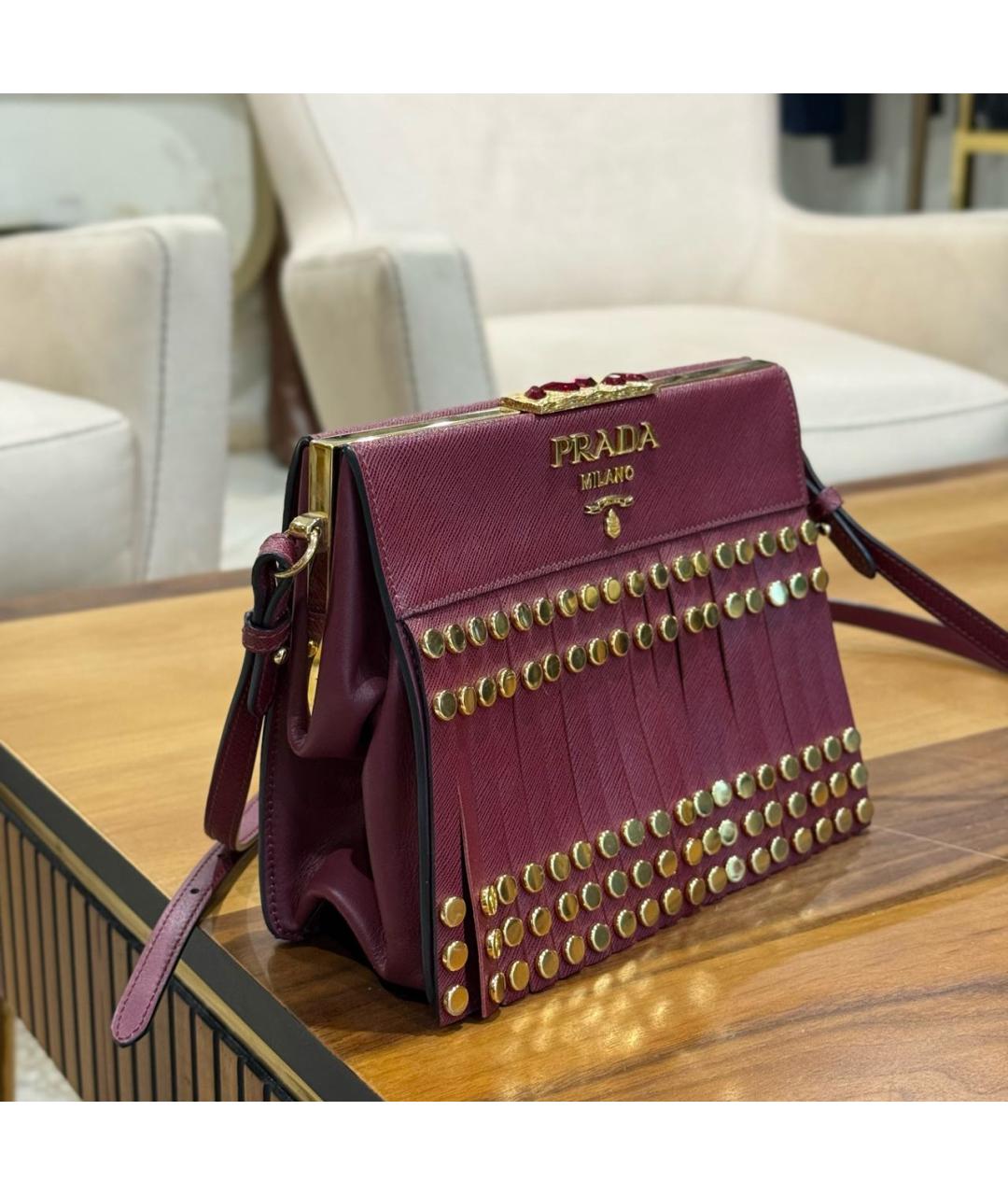 PRADA Бордовая кожаная сумка через плечо, фото 5