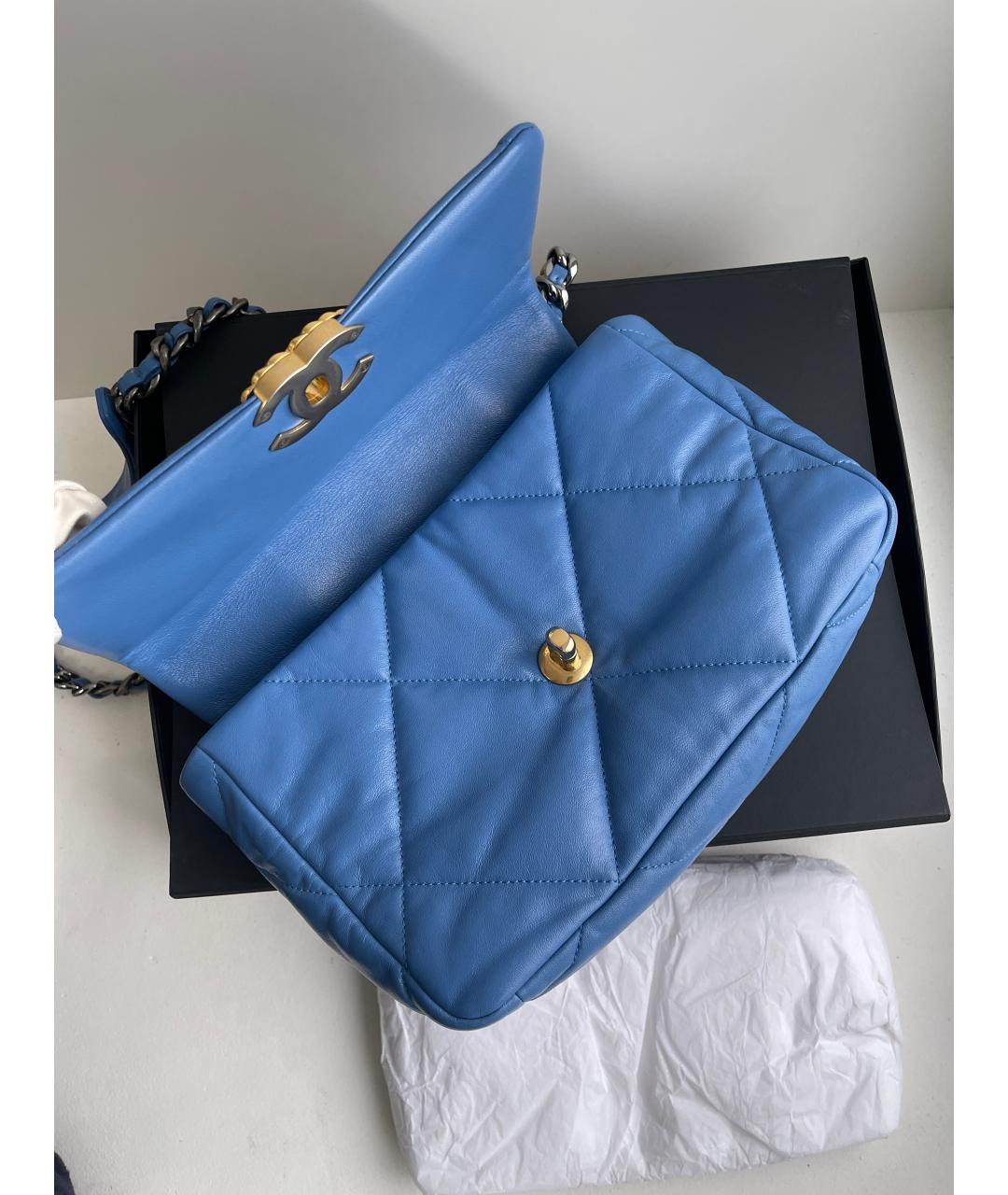 CHANEL Голубая кожаная сумка через плечо, фото 9