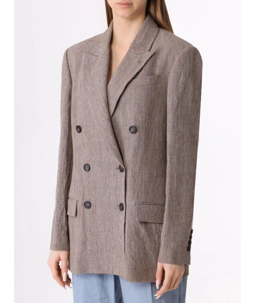 BRUNELLO CUCINELLI Коричневый льняной жакет/пиджак, фото 4