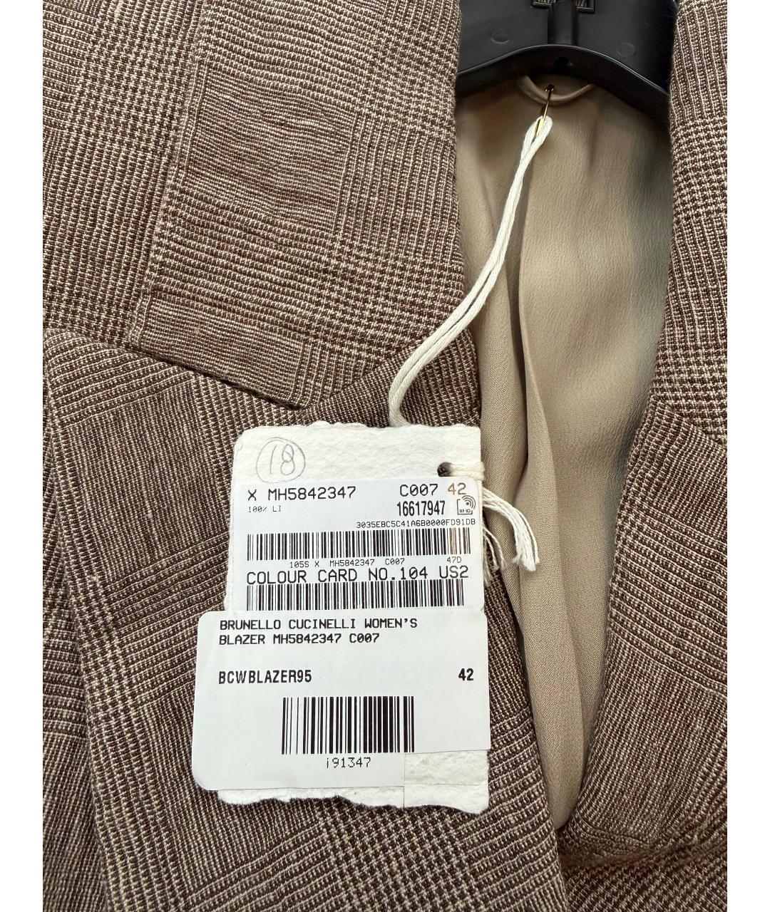 BRUNELLO CUCINELLI Коричневый льняной жакет/пиджак, фото 8