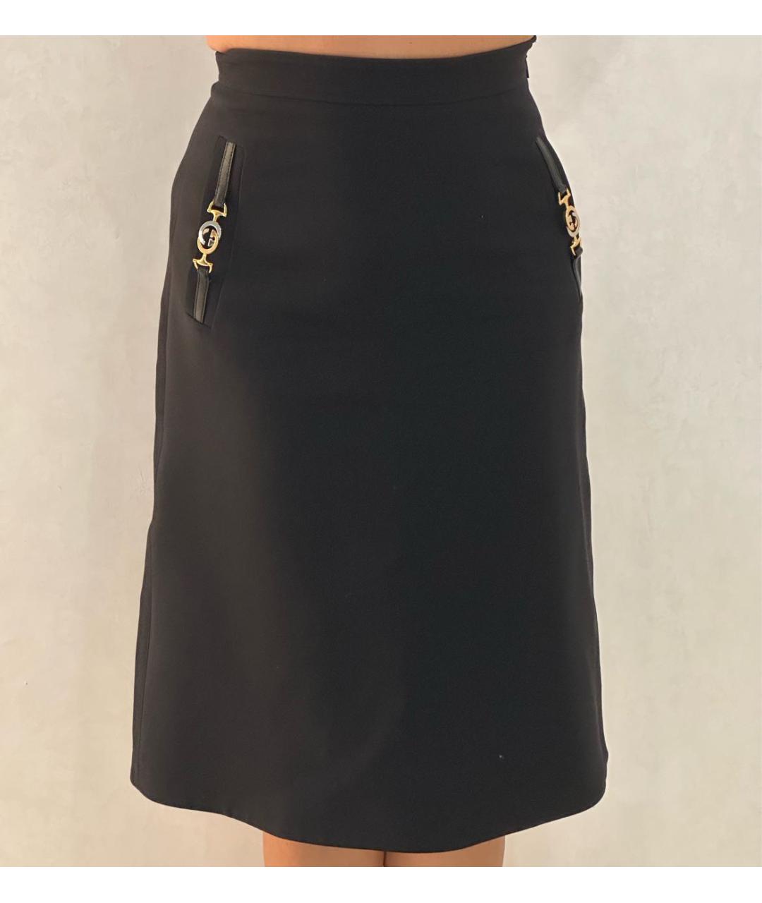 GUCCI Темно-синяя шерстяная юбка миди, фото 5