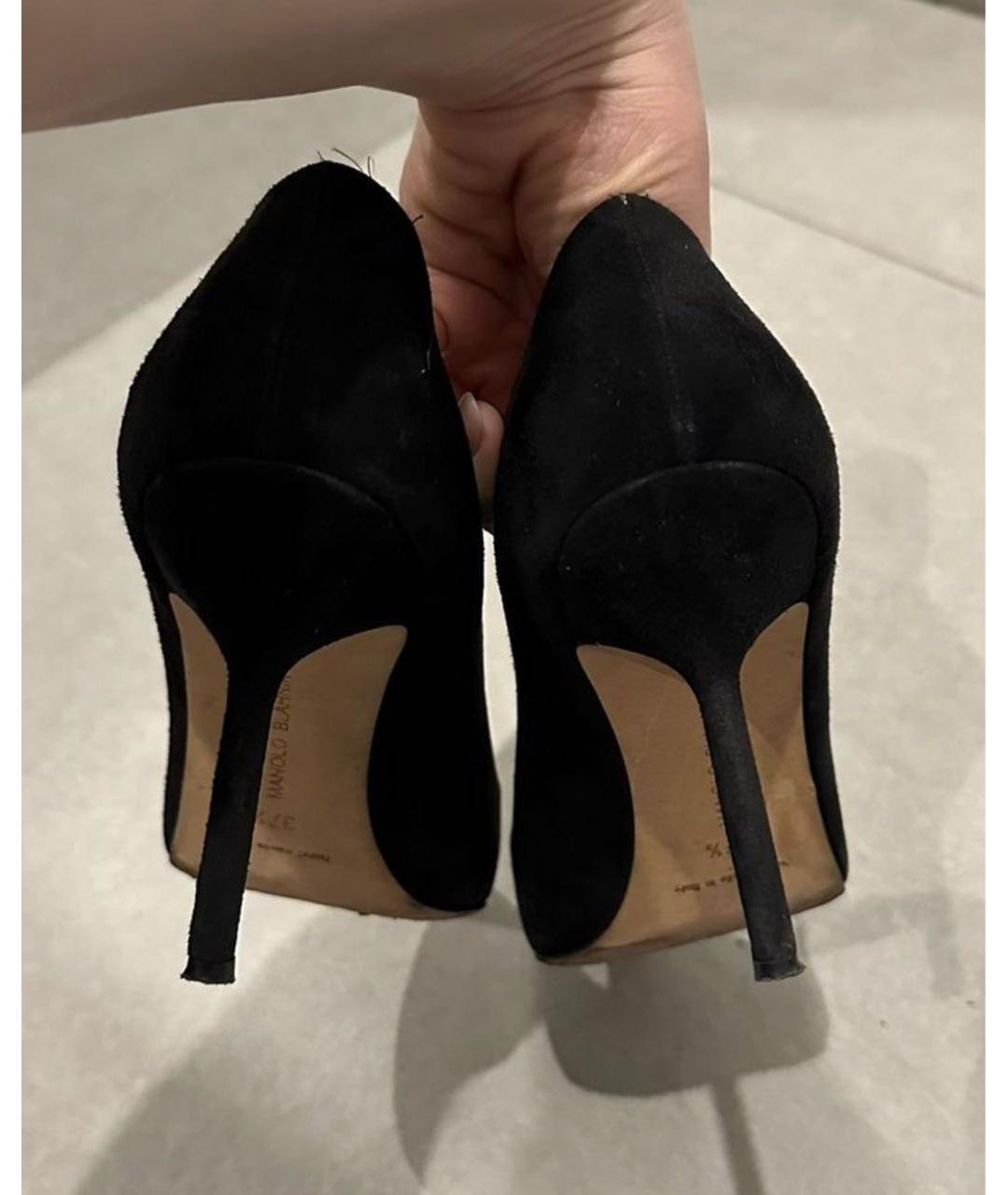 MANOLO BLAHNIK Черные замшевые лодочки на низком каблуке, фото 4