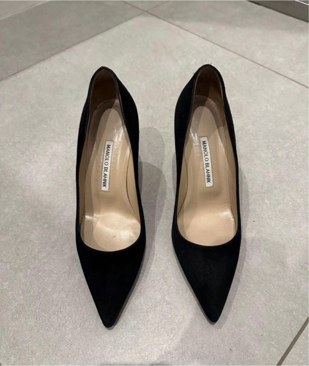 MANOLO BLAHNIK Черные замшевые лодочки на низком каблуке, фото 2