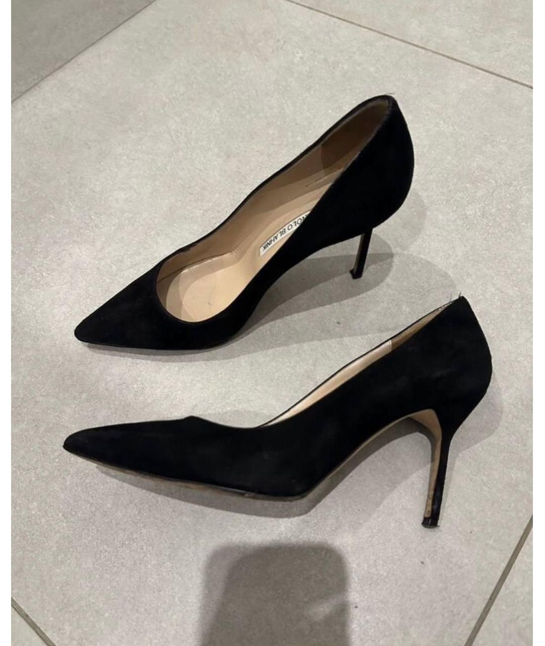 MANOLO BLAHNIK Черные замшевые лодочки на низком каблуке, фото 5