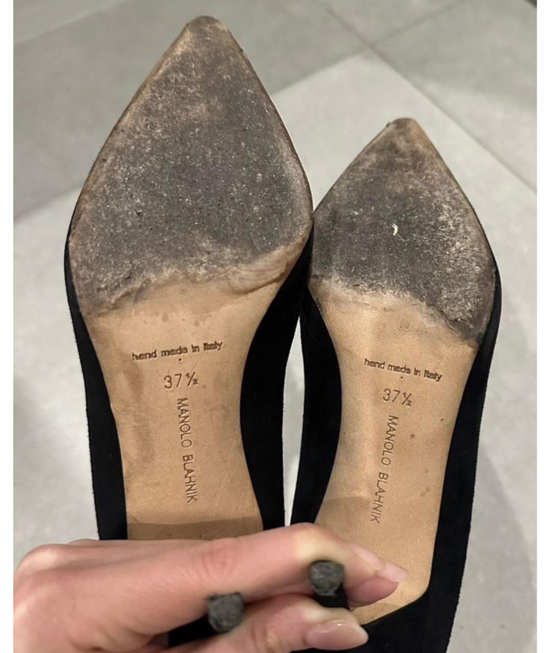 MANOLO BLAHNIK Черные замшевые лодочки на низком каблуке, фото 3