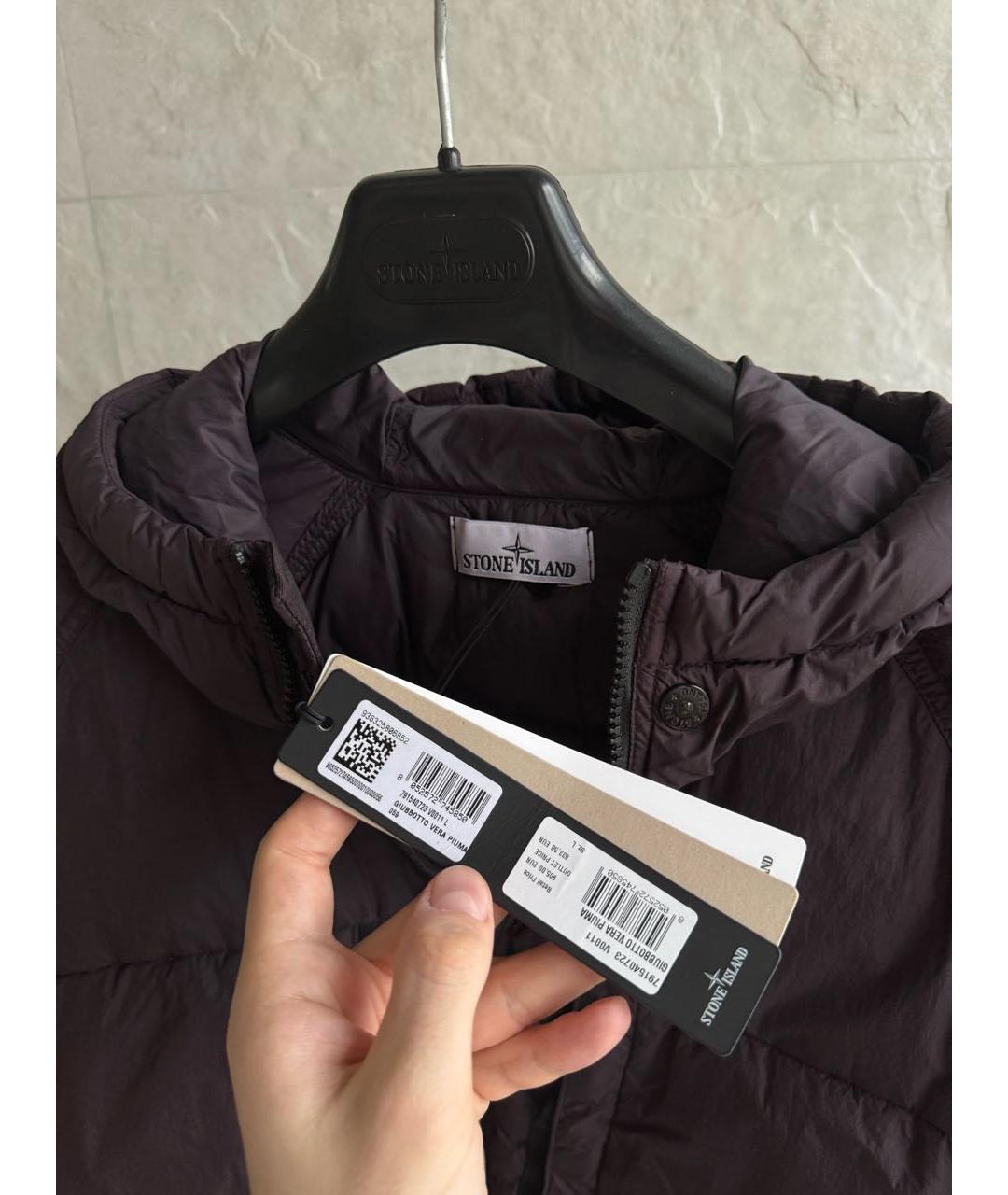STONE ISLAND Бордовый полиэстеровый пуховик, фото 3