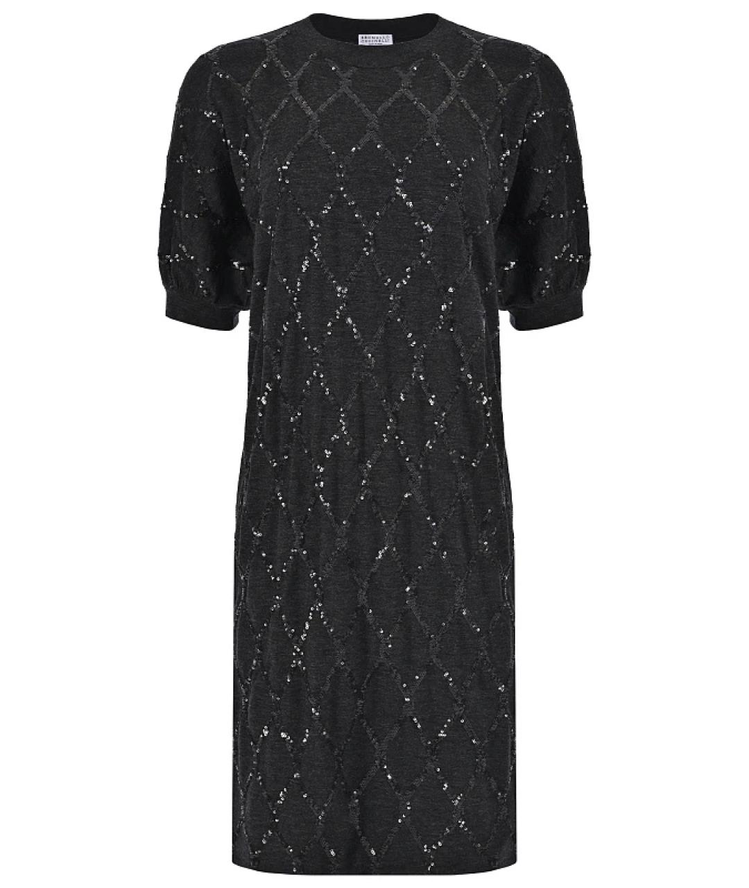 BRUNELLO CUCINELLI Черное шерстяное повседневное платье, фото 10