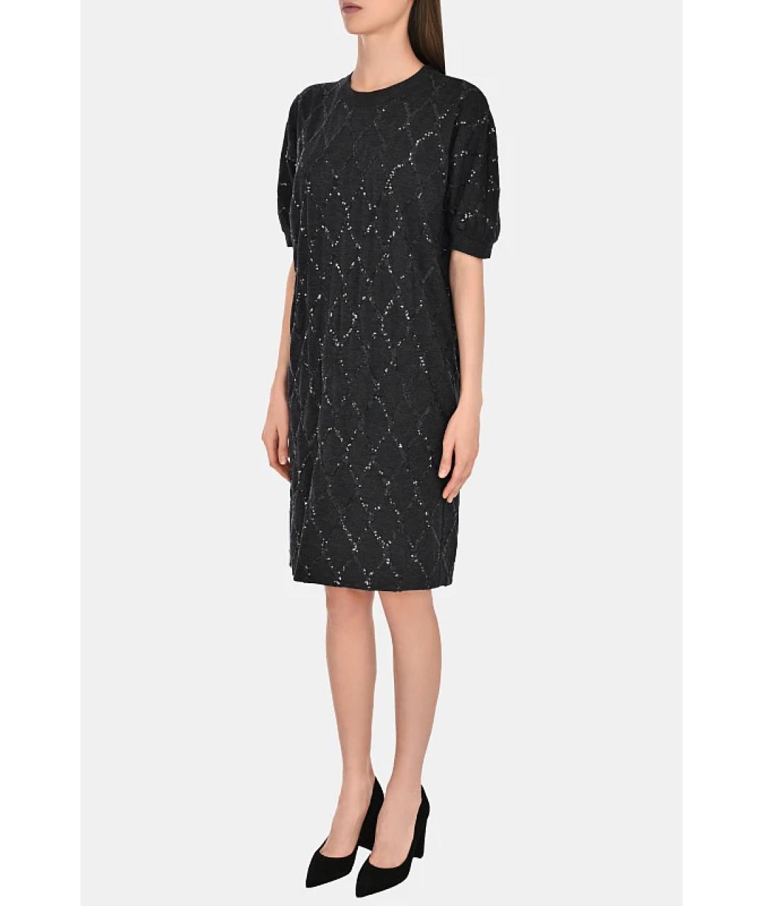 BRUNELLO CUCINELLI Черное шерстяное повседневное платье, фото 2