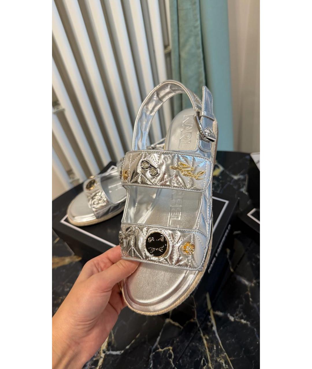 KARL LAGERFELD Серебряные кожаные сандалии, фото 5