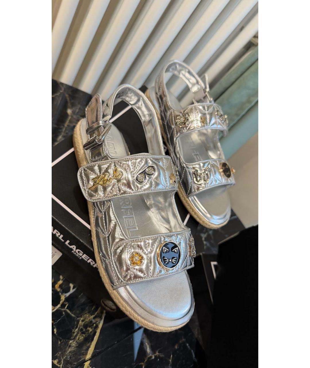KARL LAGERFELD Серебряные кожаные сандалии, фото 3