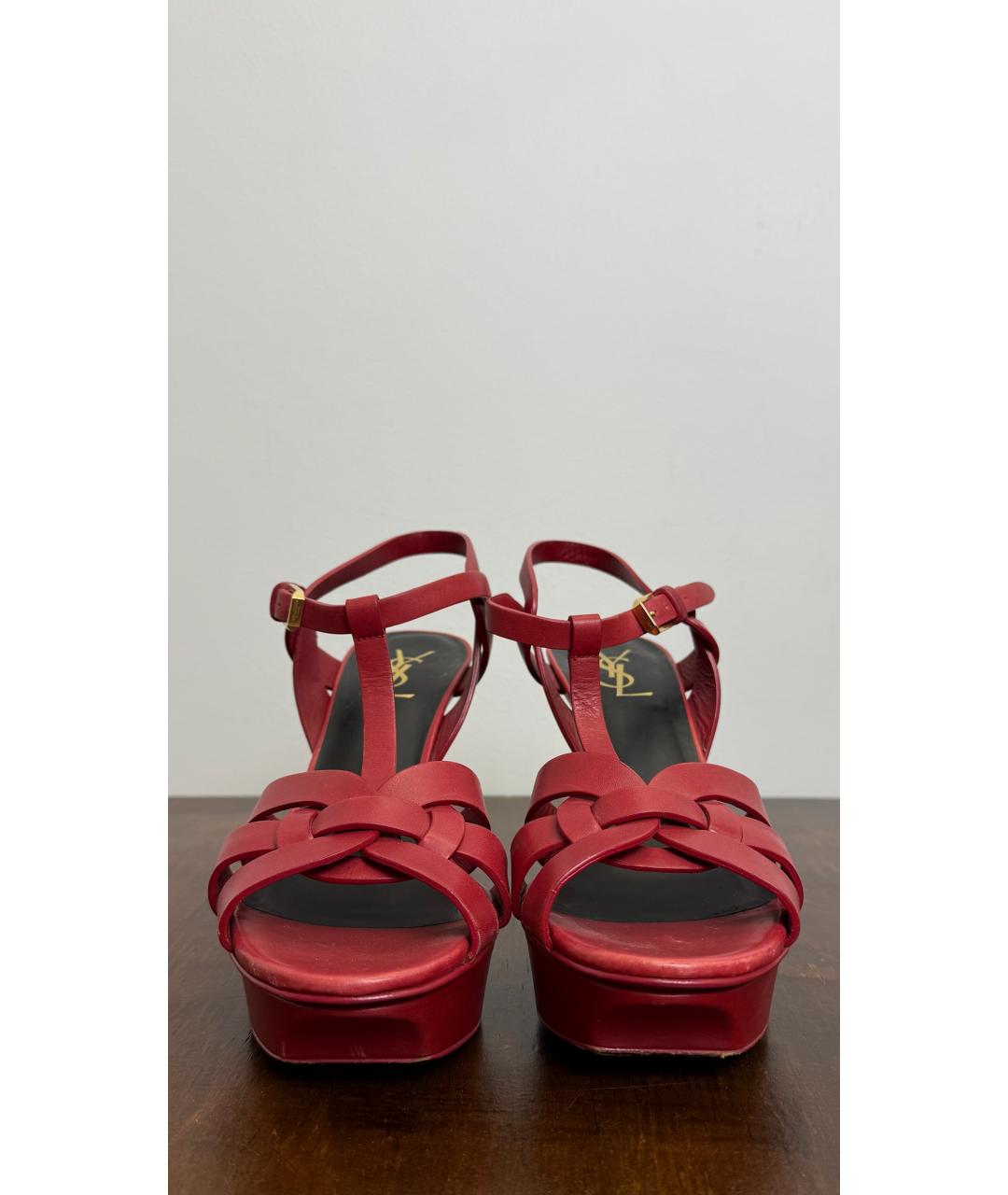 SAINT LAURENT Красные кожаные босоножки, фото 2