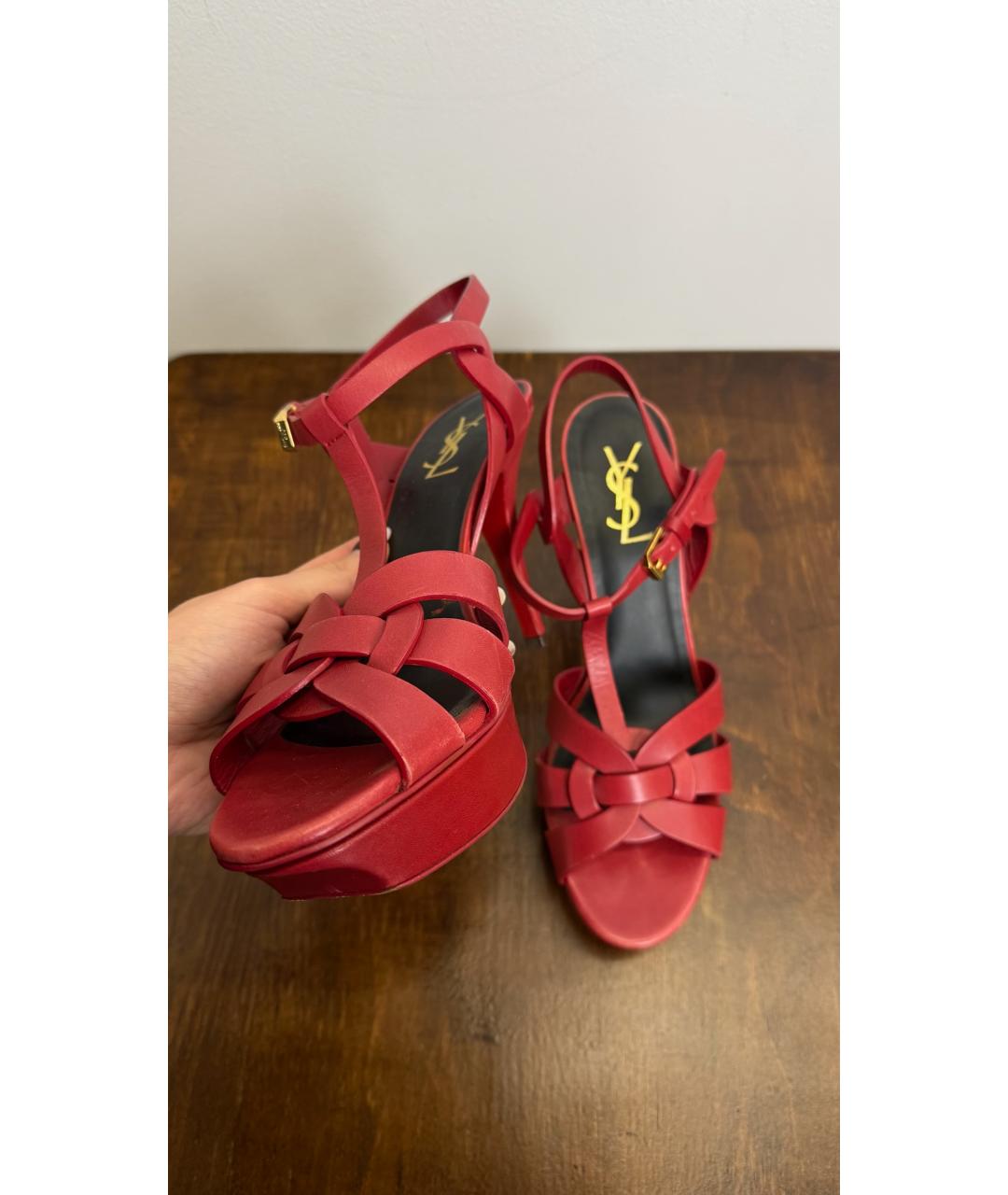 SAINT LAURENT Красные кожаные босоножки, фото 3