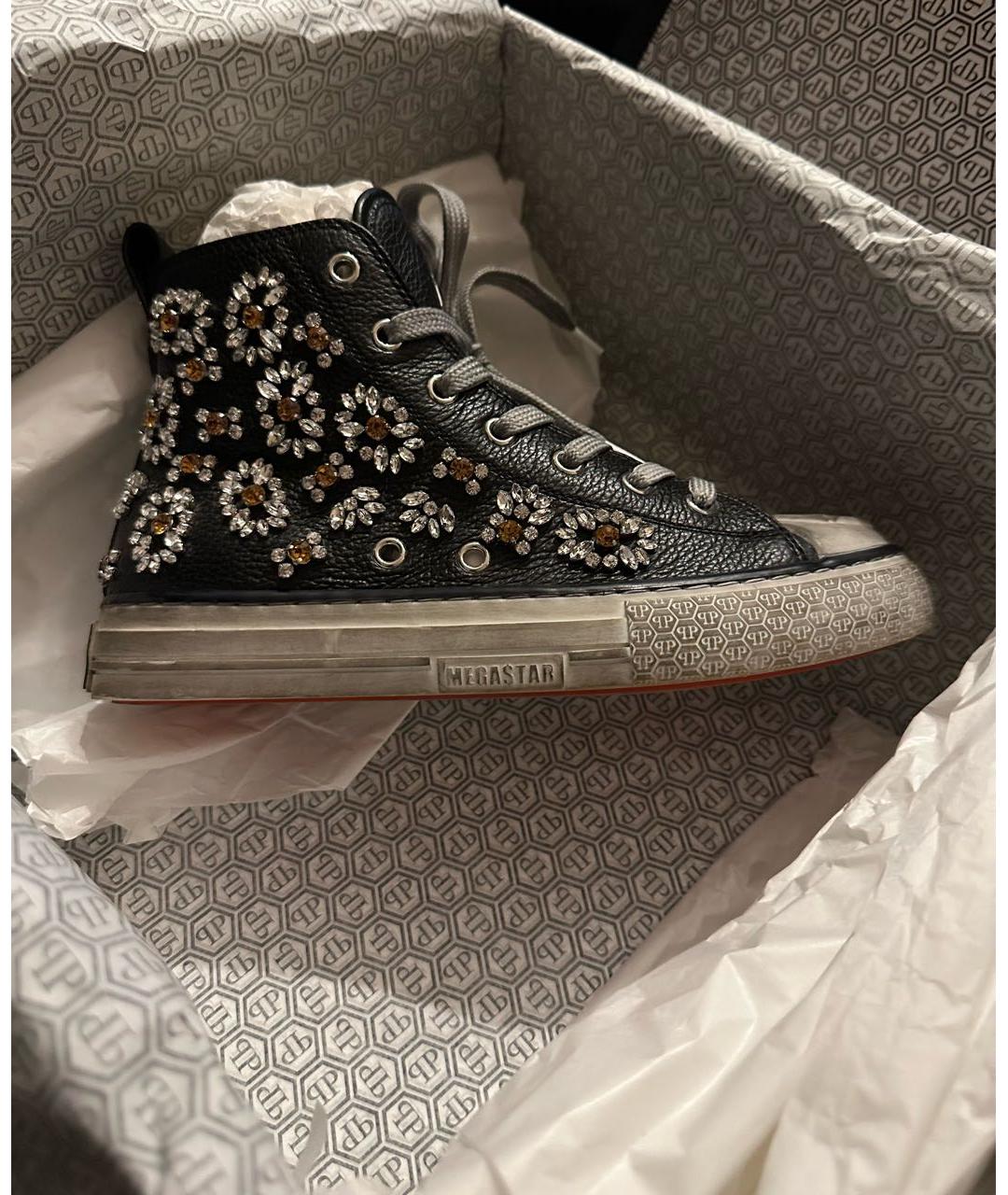 PHILIPP PLEIN Черные кожаные кеды, фото 5