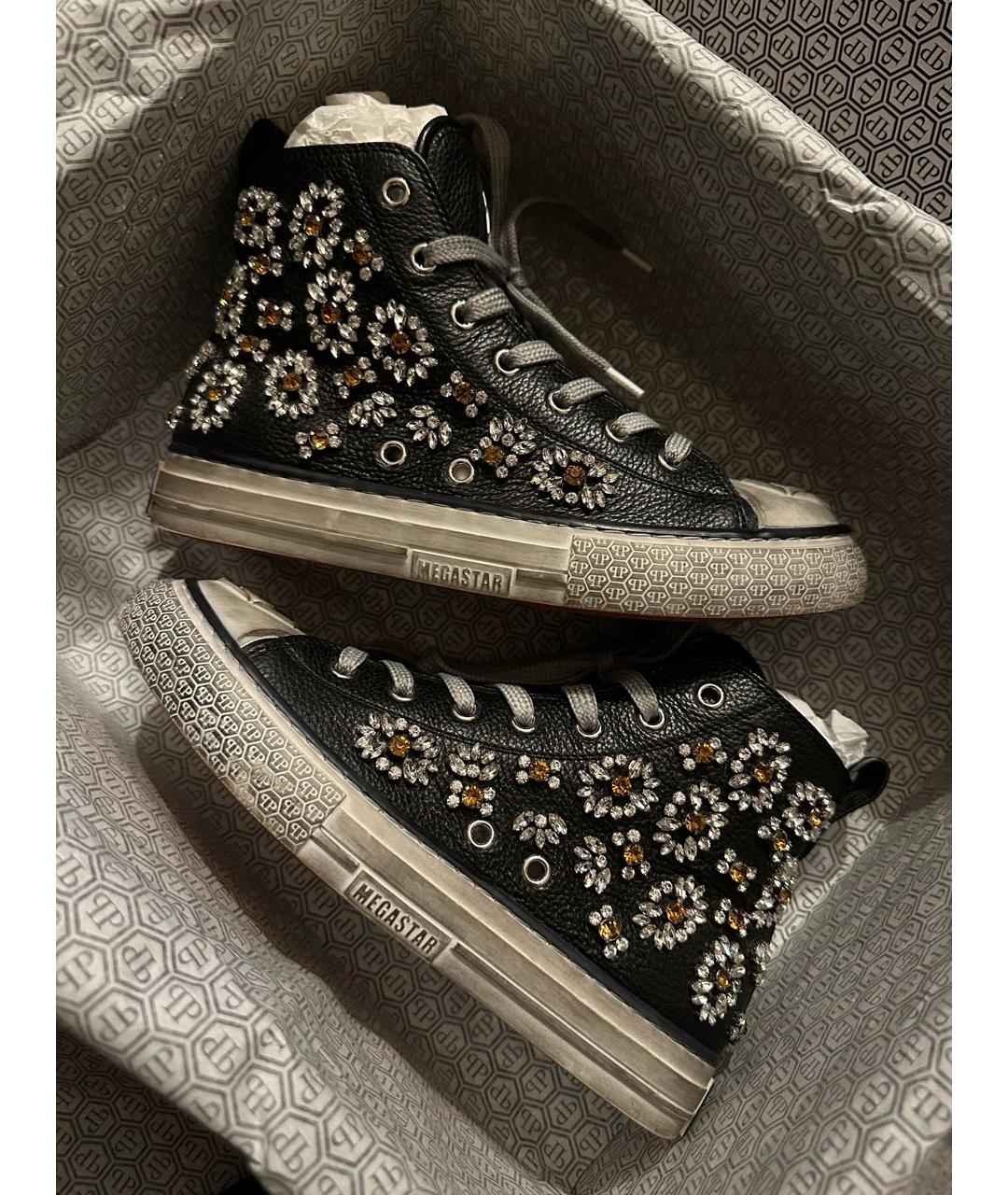 PHILIPP PLEIN Черные кожаные кеды, фото 4