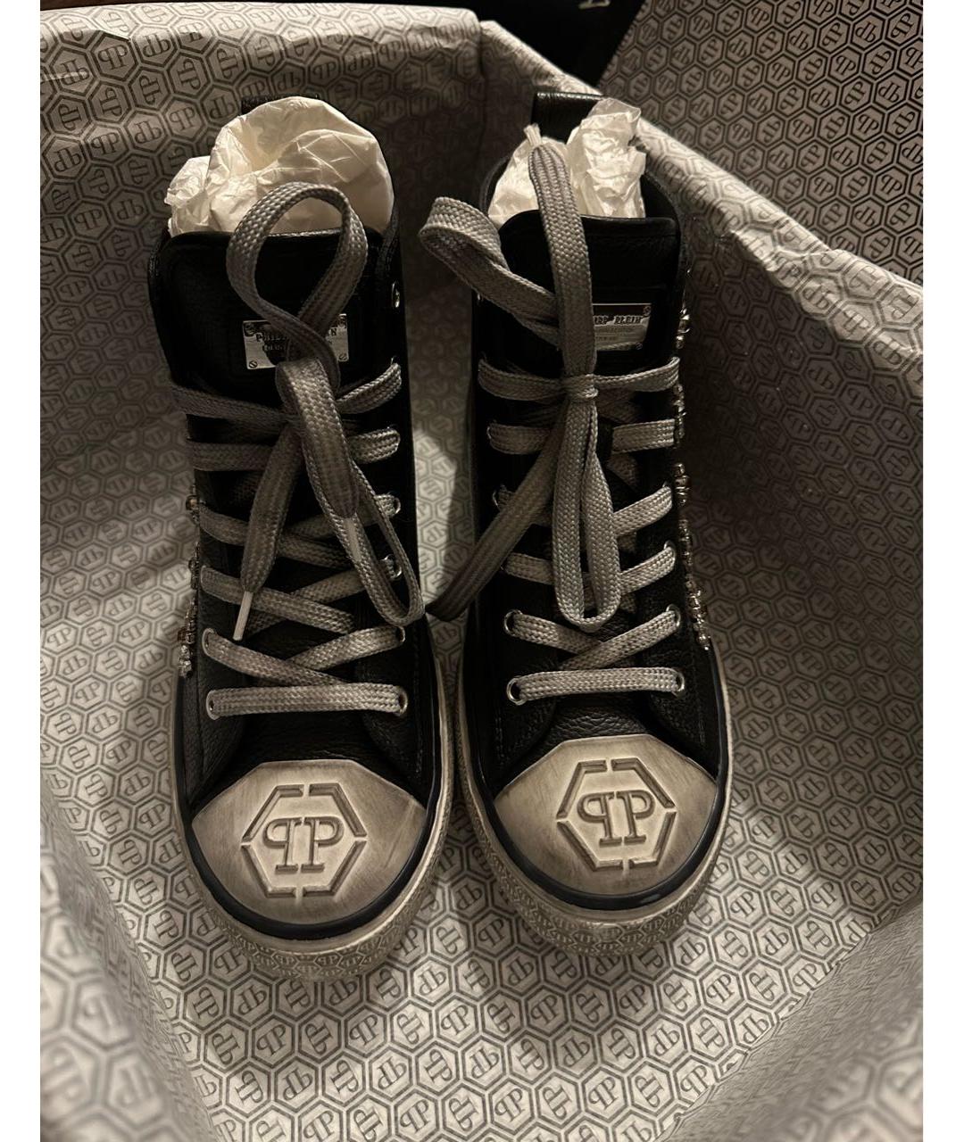 PHILIPP PLEIN Черные кожаные кеды, фото 2