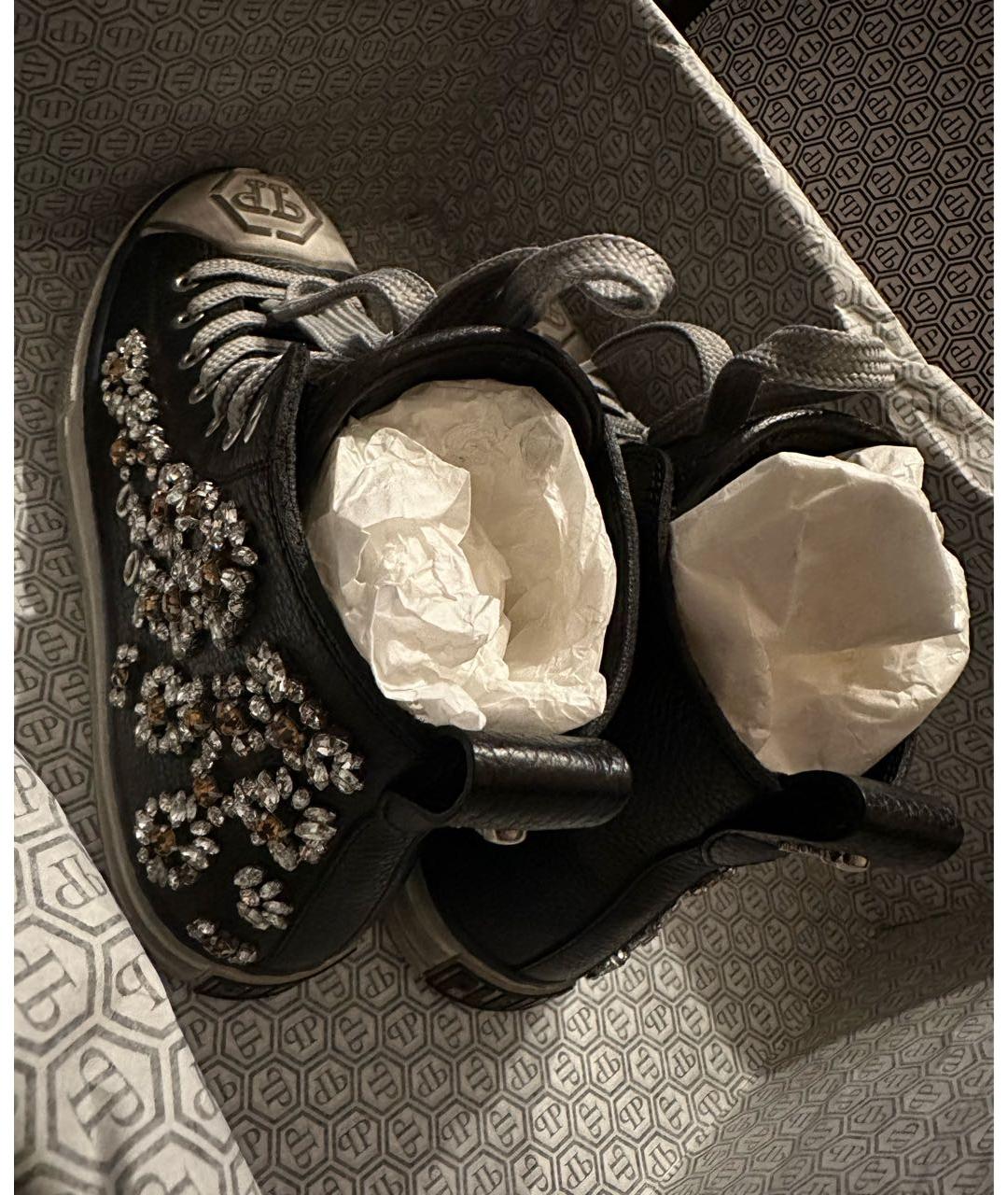 PHILIPP PLEIN Черные кожаные кеды, фото 3