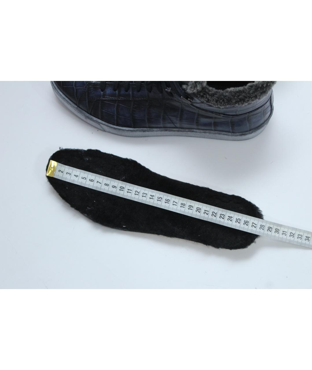 SANTONI Темно-синие кожаные высокие кроссовки / кеды, фото 9