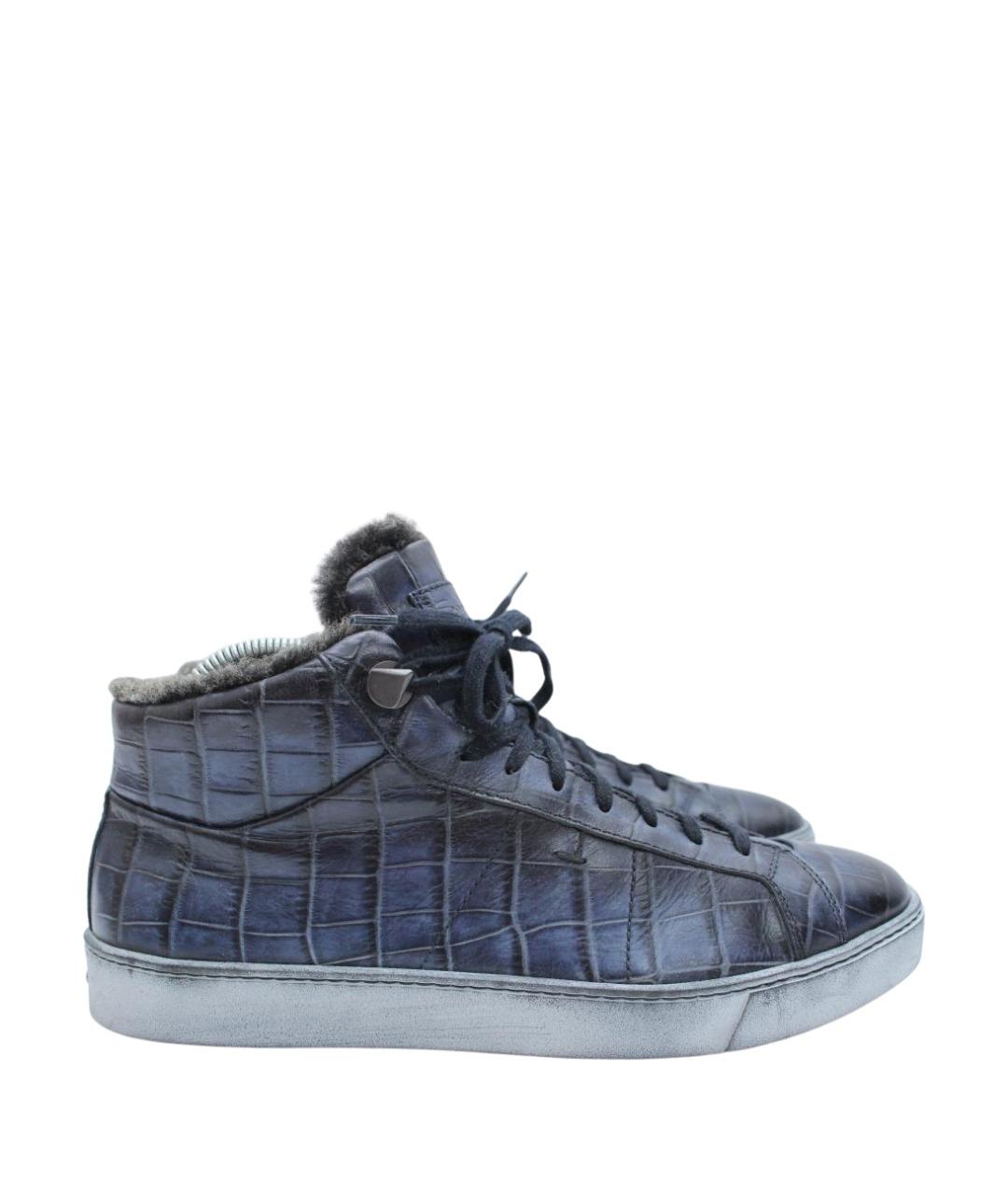 SANTONI Темно-синие кожаные высокие кроссовки / кеды, фото 1