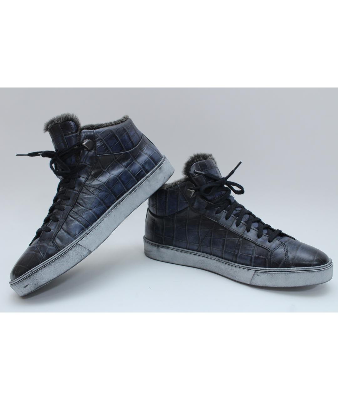 SANTONI Темно-синие кожаные высокие кроссовки / кеды, фото 3