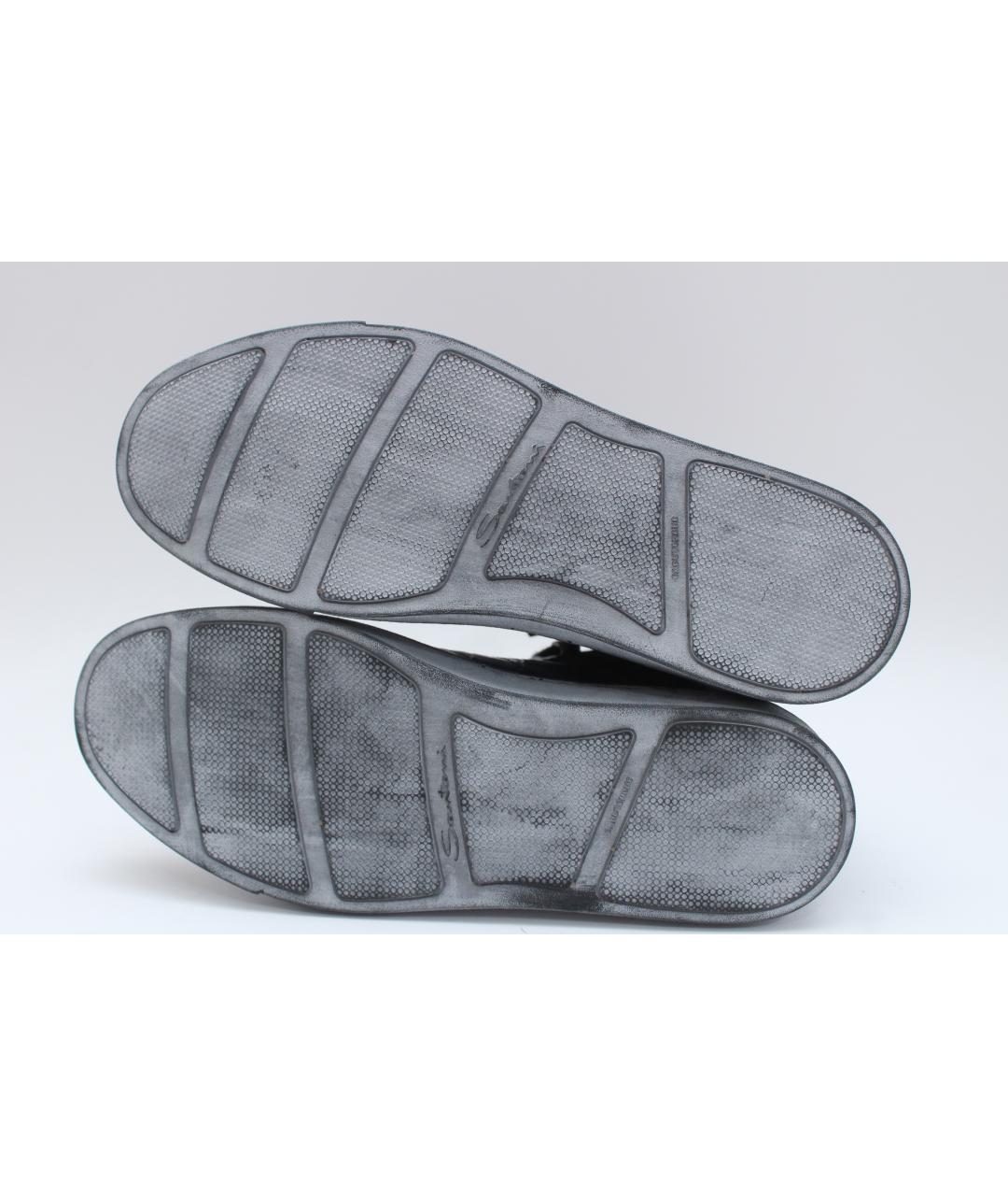 SANTONI Темно-синие кожаные высокие кроссовки / кеды, фото 7