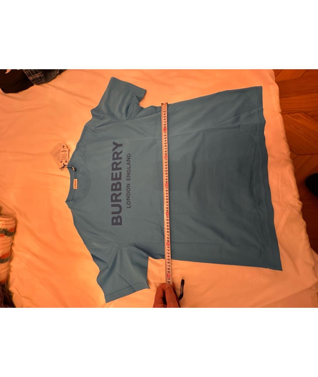 BURBERRY Голубая хлопковая футболка, фото 8