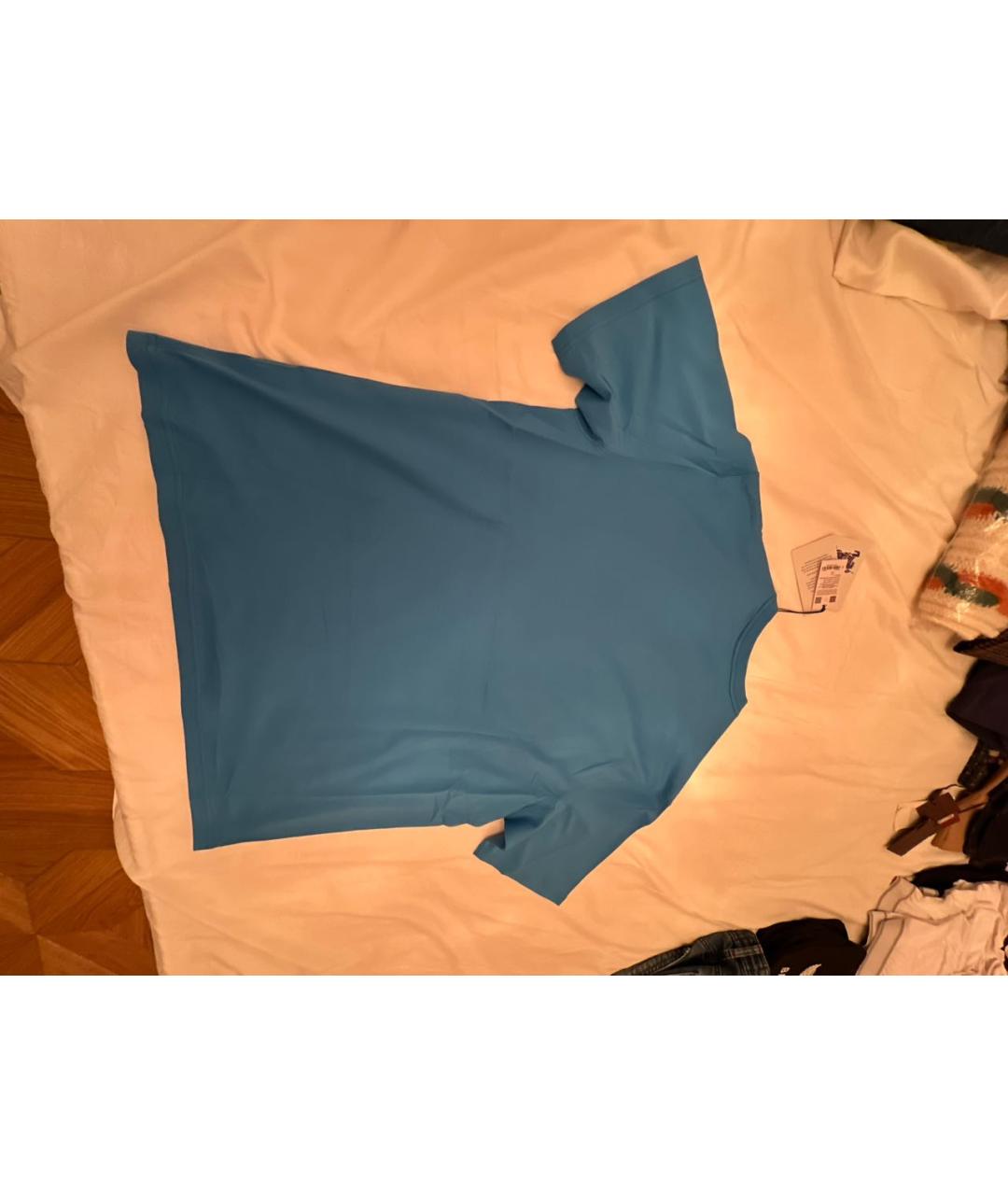 BURBERRY Голубая хлопковая футболка, фото 2