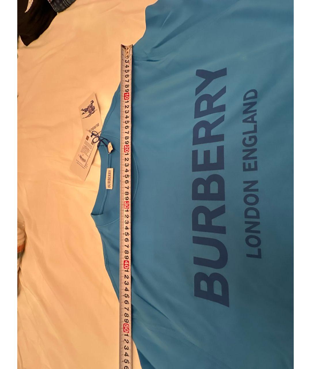 BURBERRY Голубая хлопковая футболка, фото 6