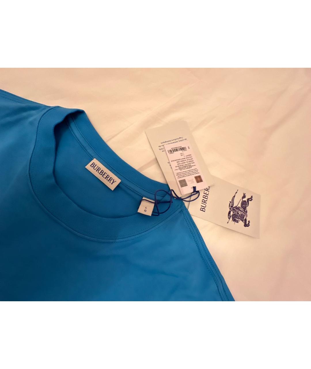 BURBERRY Голубая хлопковая футболка, фото 7