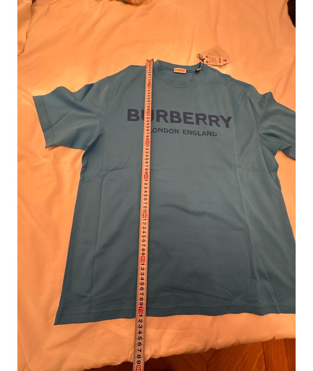 BURBERRY Голубая хлопковая футболка, фото 3