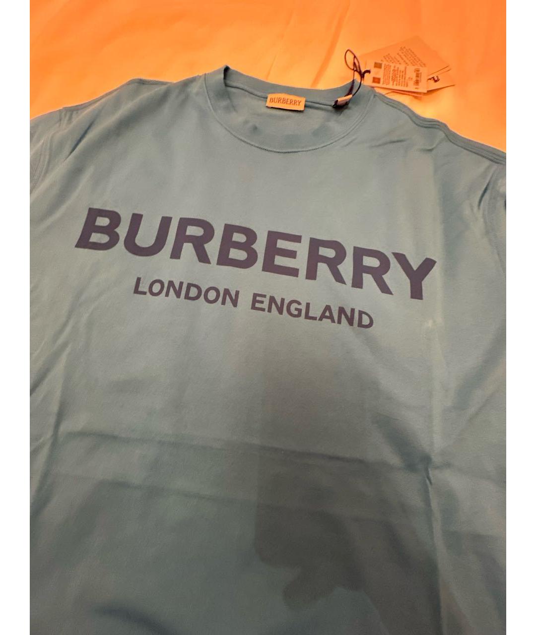 BURBERRY Голубая хлопковая футболка, фото 4