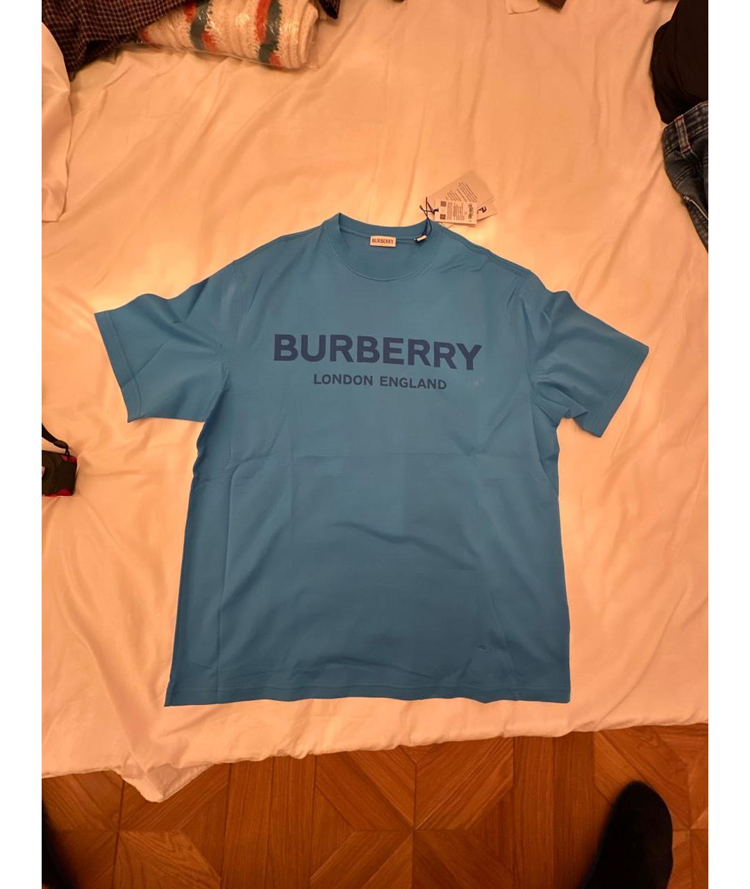 BURBERRY Голубая хлопковая футболка, фото 9