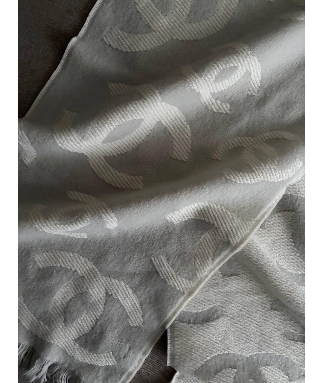 CHANEL Серый шерстяной шарф, фото 2