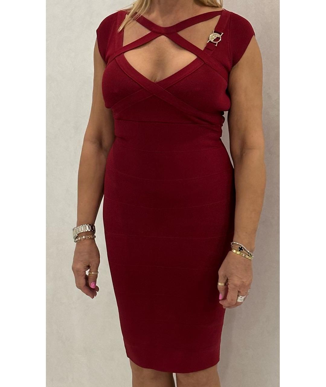 VERSACE Бордовое синтетическое коктейльное платье, фото 7