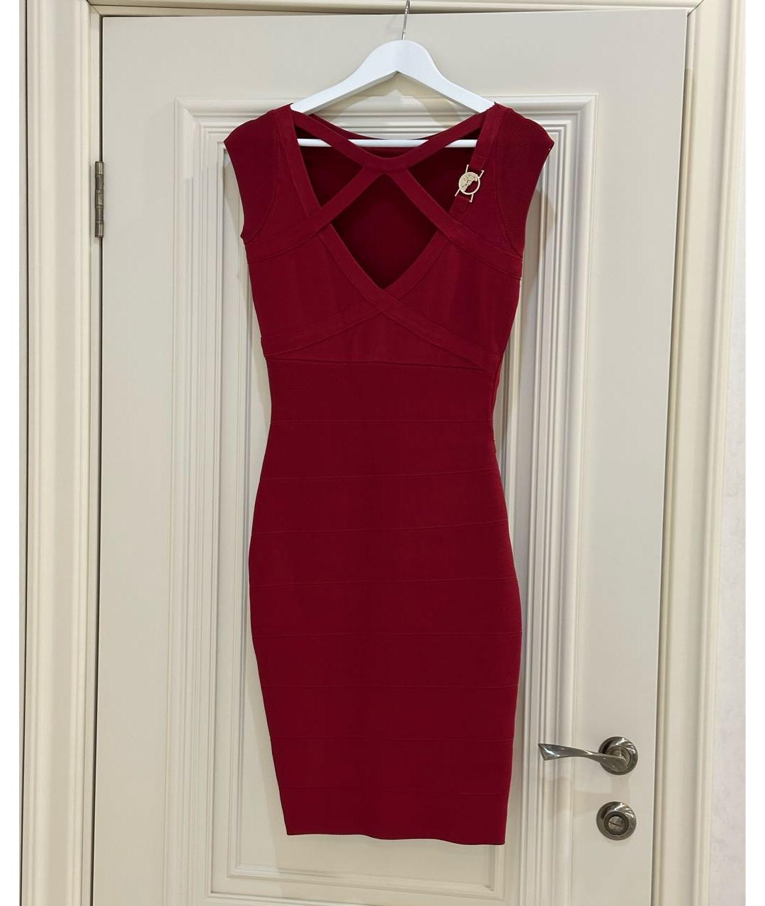 VERSACE Бордовое синтетическое коктейльное платье, фото 9