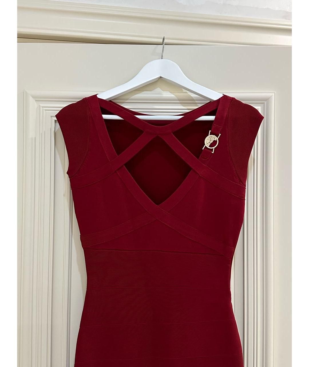 VERSACE Бордовое синтетическое коктейльное платье, фото 3