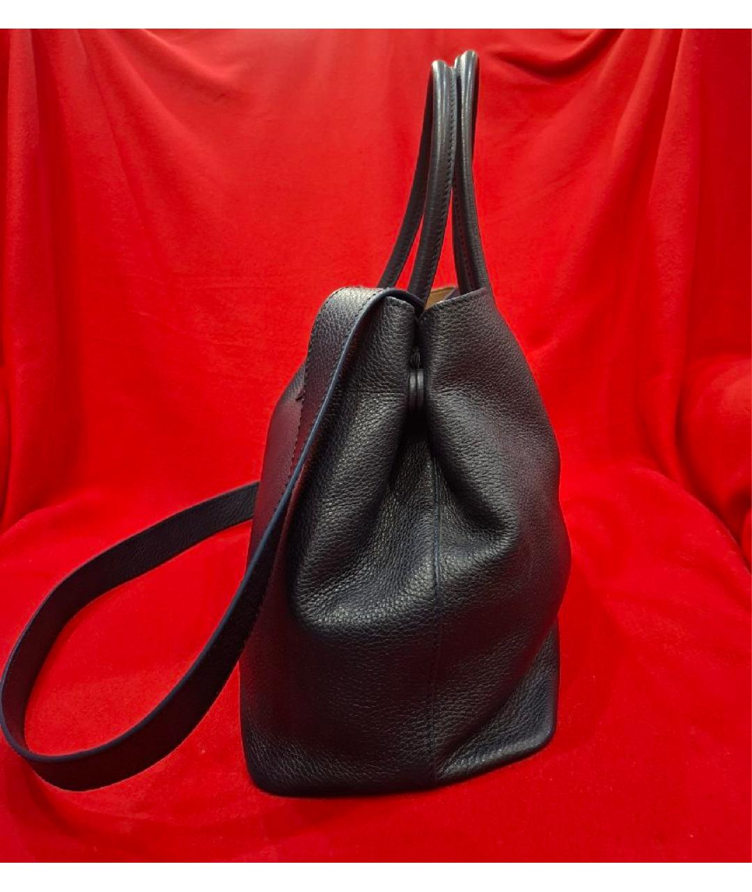 'S MAX MARA Темно-синяя кожаная сумка с короткими ручками, фото 2