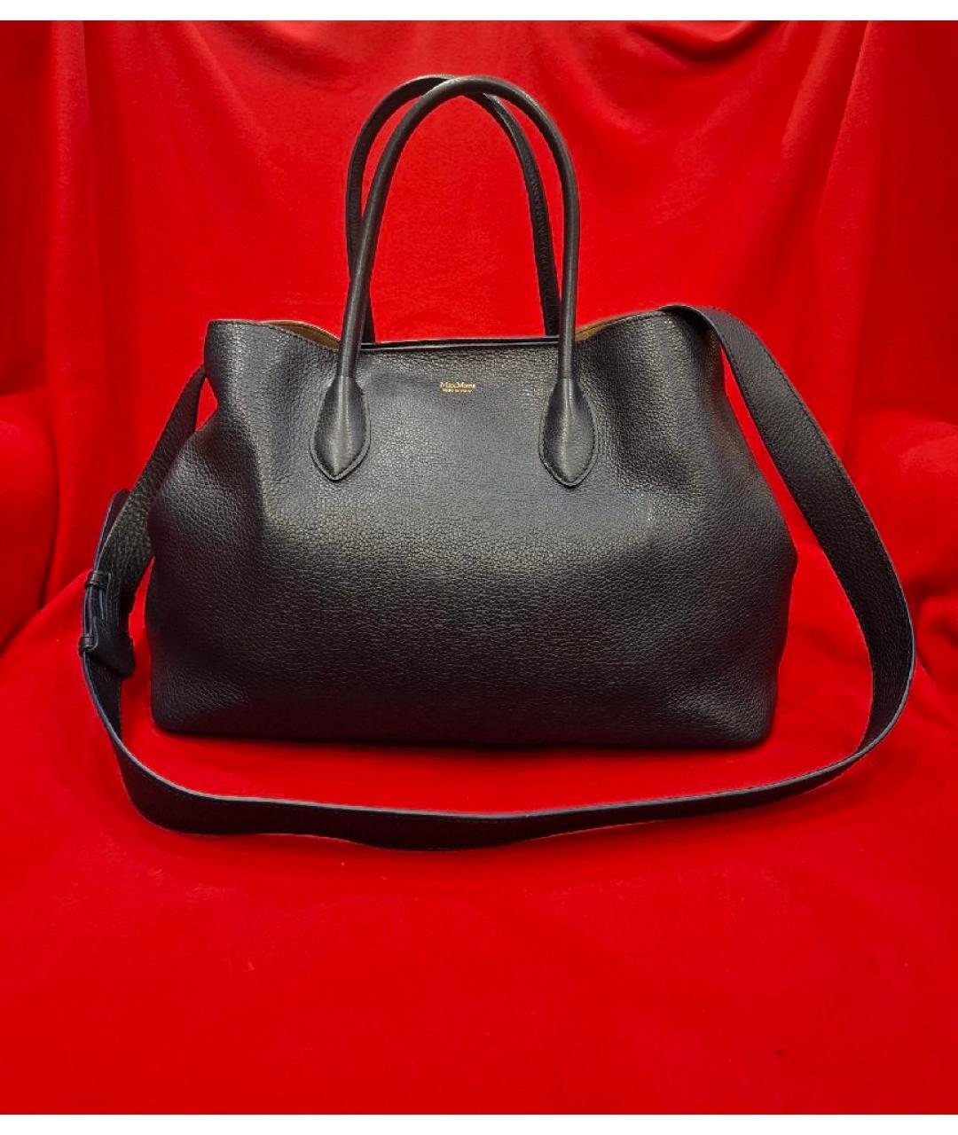 'S MAX MARA Темно-синяя кожаная сумка с короткими ручками, фото 3