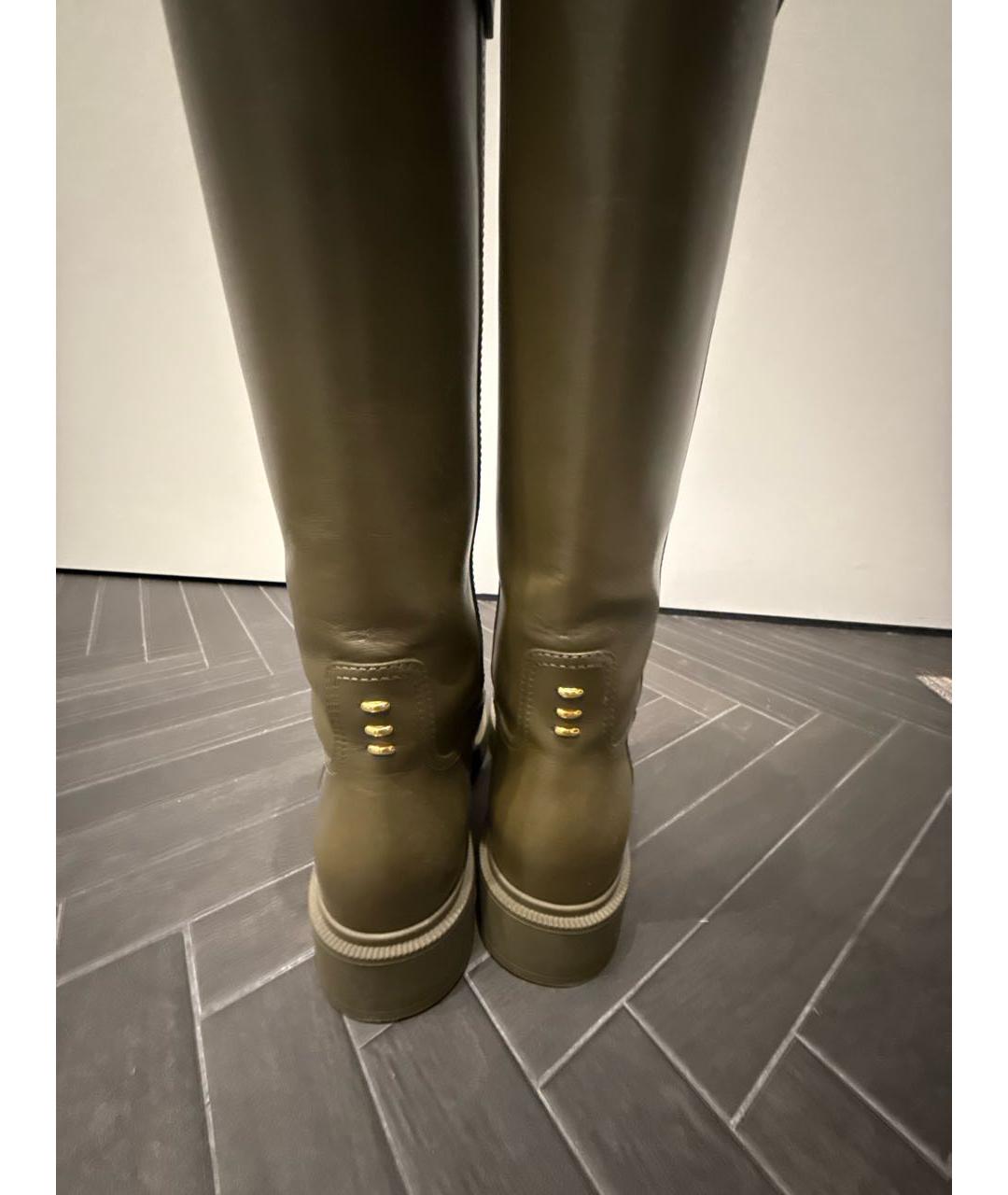 FENDI Хаки кожаные сапоги, фото 4