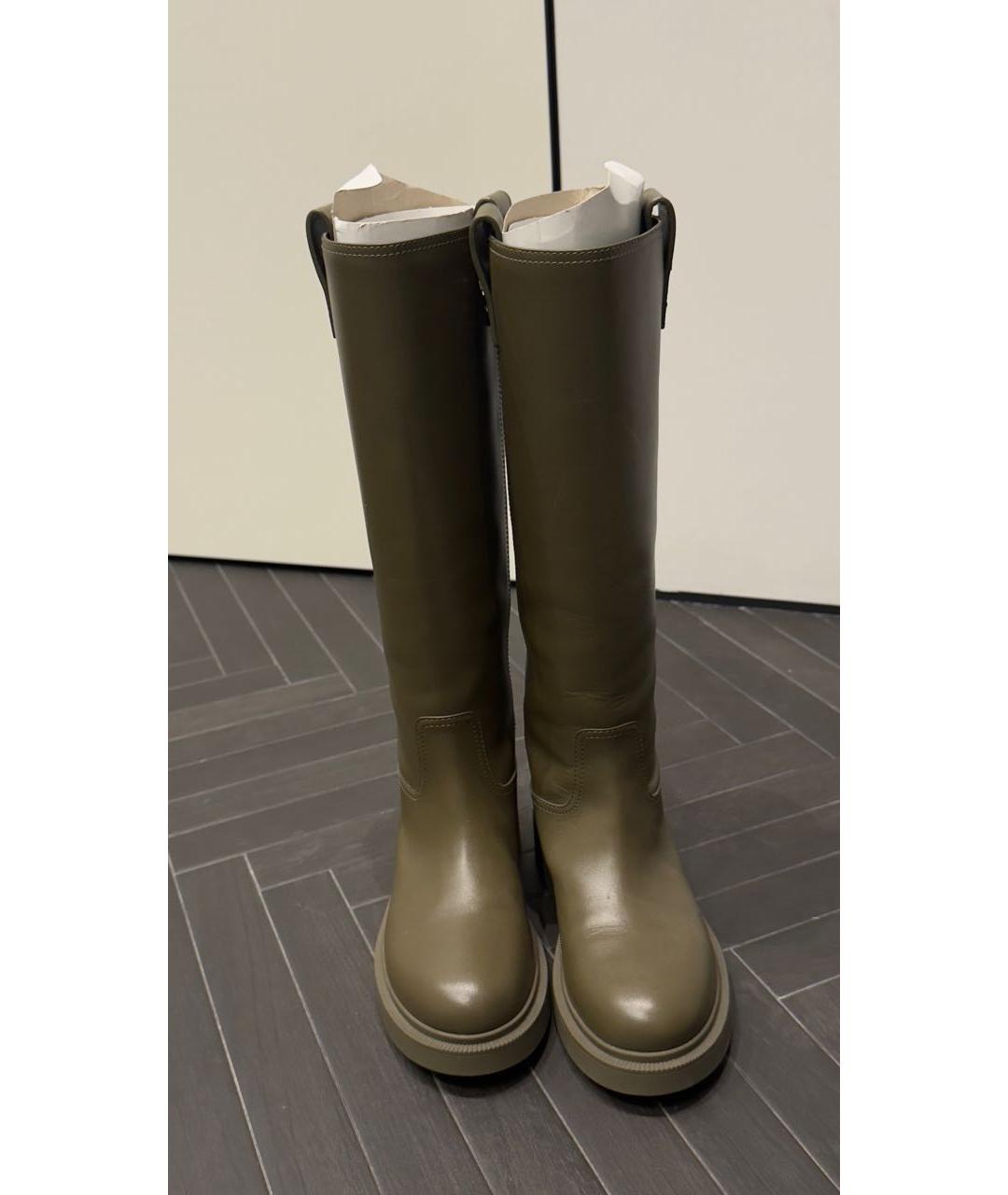 FENDI Хаки кожаные сапоги, фото 2