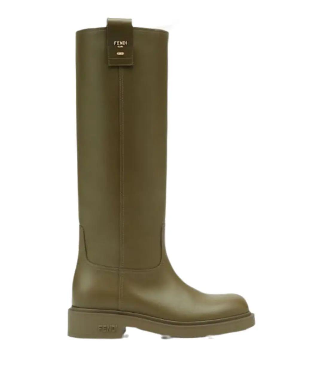 FENDI Хаки кожаные сапоги, фото 1