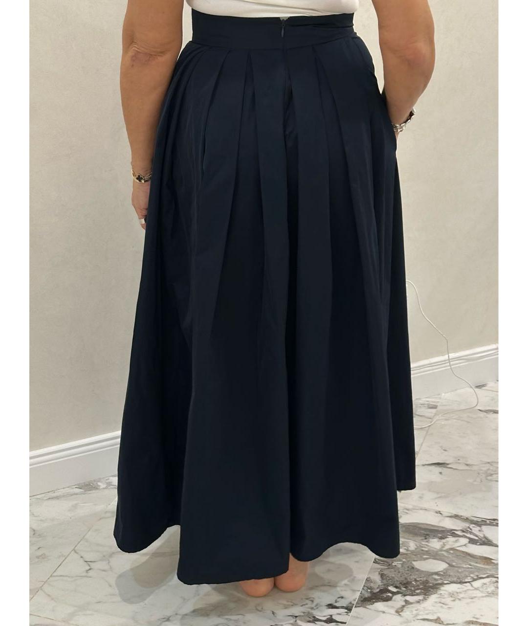 'S MAX MARA Темно-синяя хлопко-эластановая юбка макси, фото 4