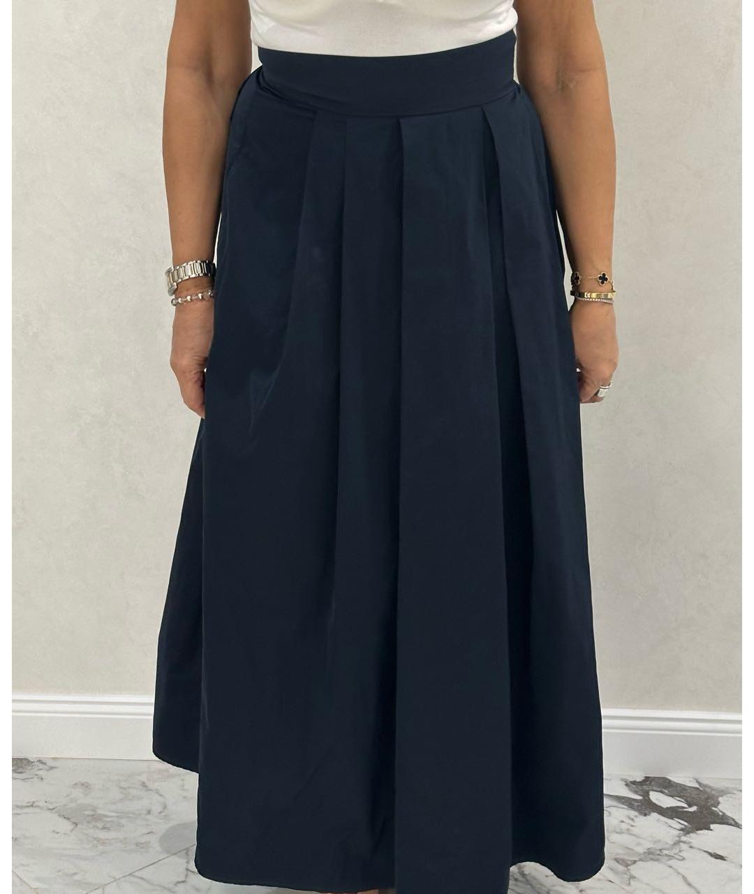 'S MAX MARA Темно-синяя хлопко-эластановая юбка макси, фото 3