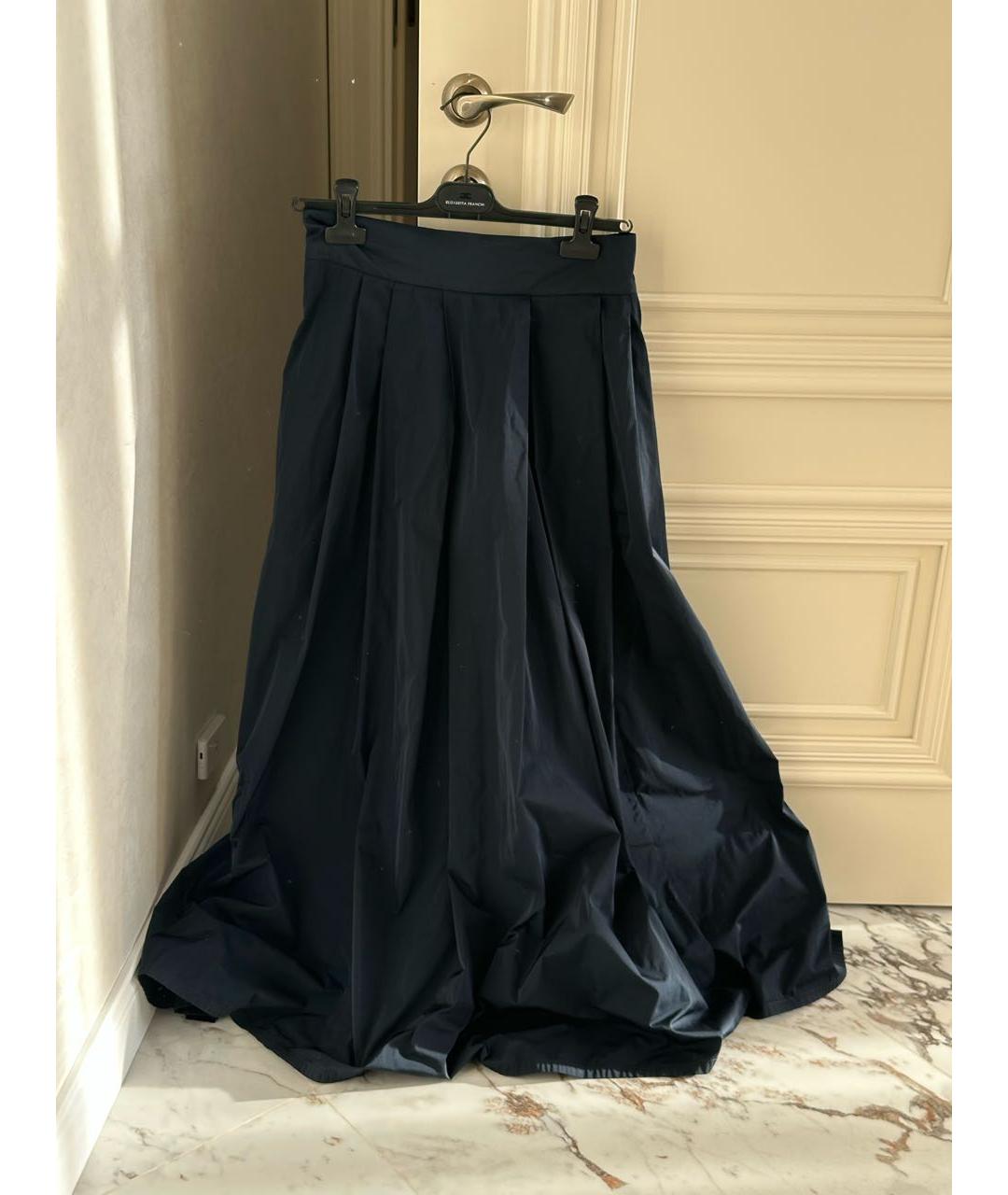 'S MAX MARA Темно-синяя хлопко-эластановая юбка макси, фото 6