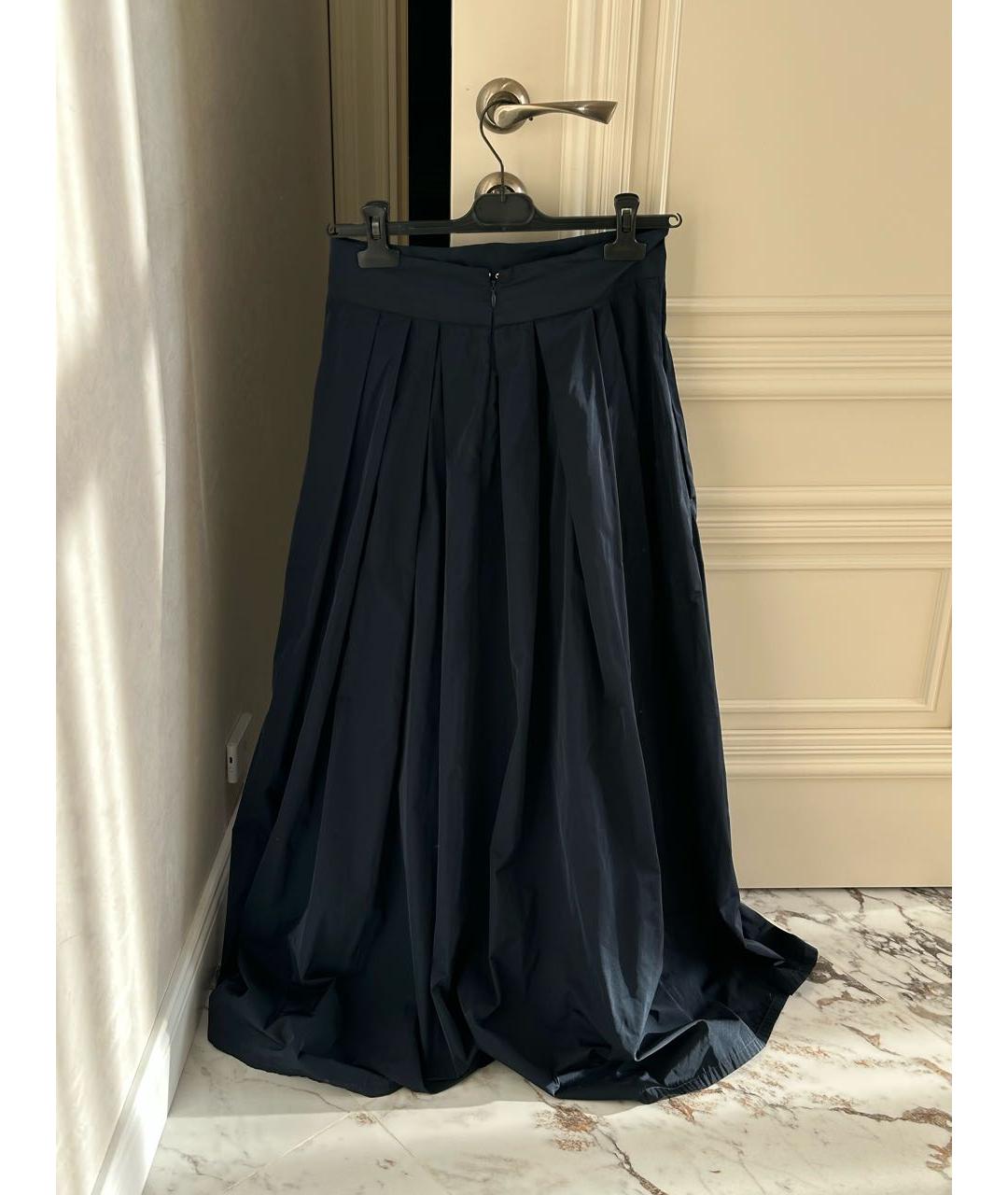 'S MAX MARA Темно-синяя хлопко-эластановая юбка макси, фото 2