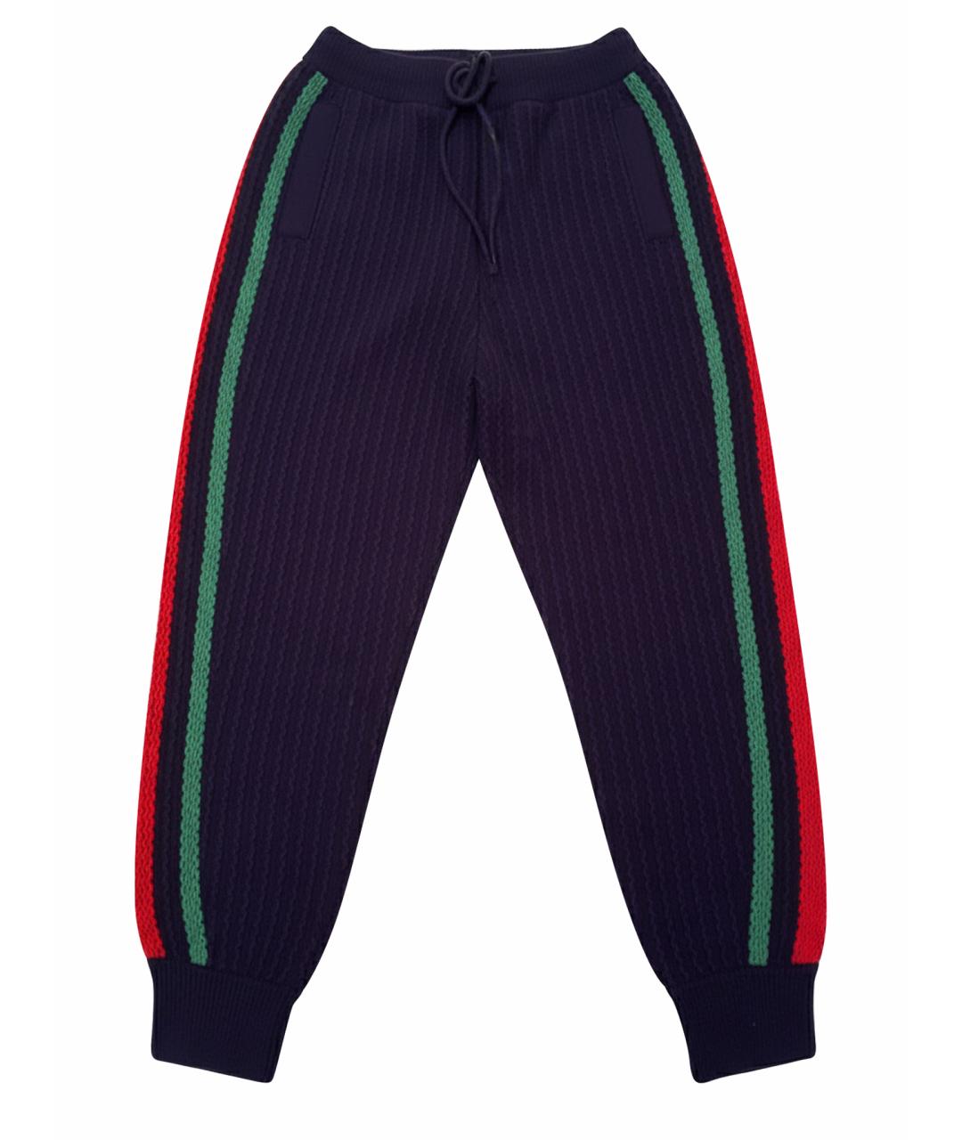 GUCCI Темно-синие шерстяные повседневные брюки, фото 1