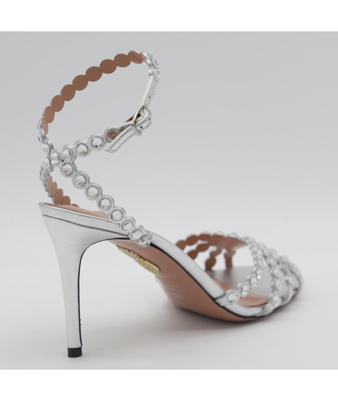 AQUAZZURA Серебряные кожаные босоножки, фото 2