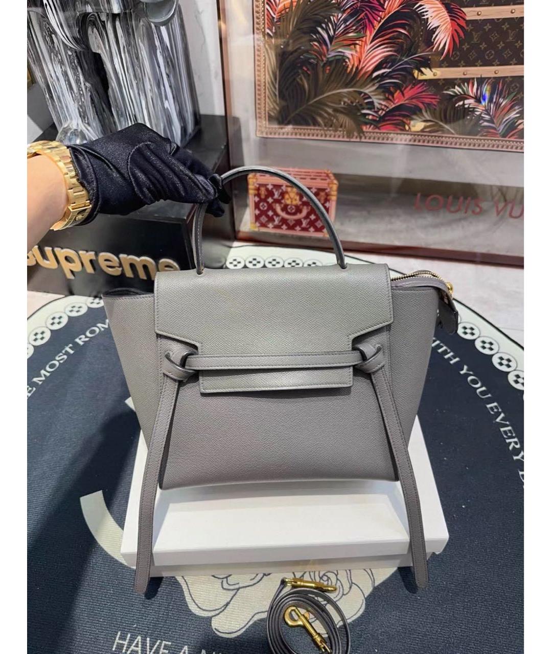 CELINE Серая кожаная сумка с короткими ручками, фото 5